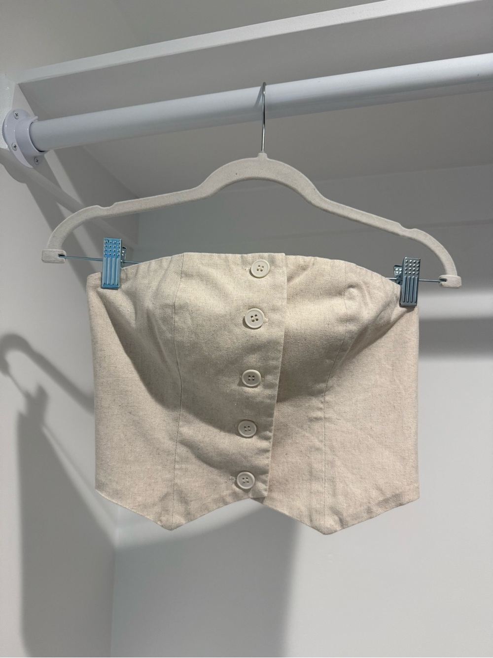 Cider Cream Button-Front Strapless Crop Top - Picture 1 of 3